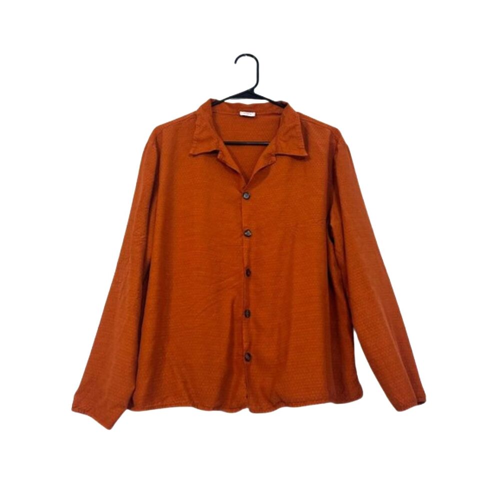 CP Shades Sausalito Lagenlook Boxy Shirt Womens Large Button Front Collard Rust